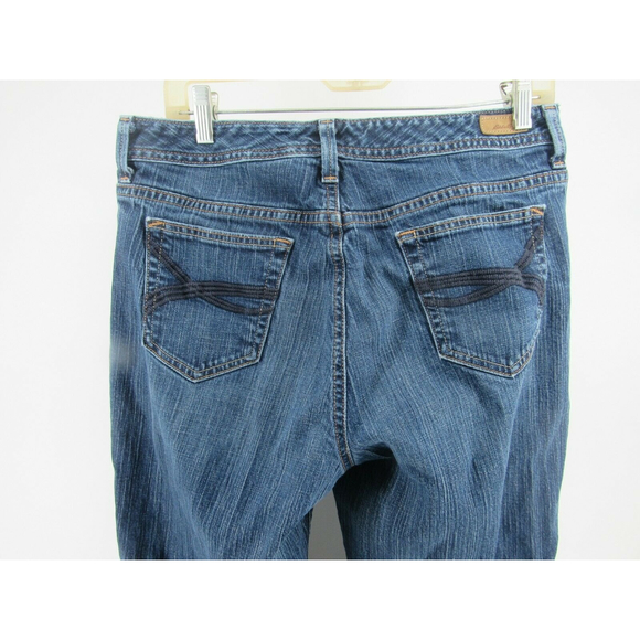 Eddie Bauer Womens Jeans sz 12R Blue Shaped Fit Stretch Whiskering Straight - Picture 3 of 10